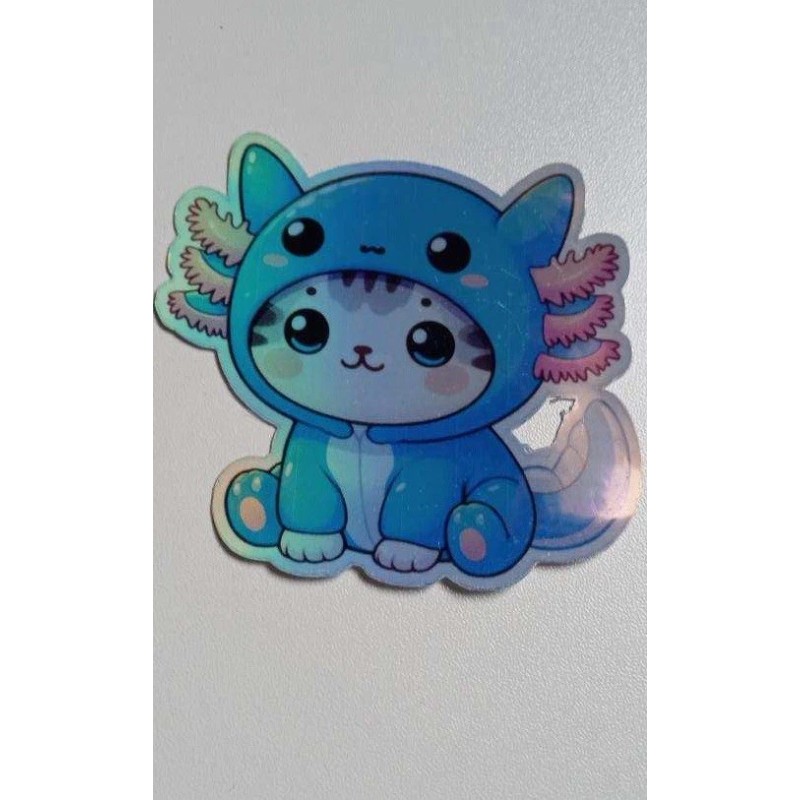 Kitty Cat Axolotl 3 Inch Waterproof Holographic Vinyl Sticker