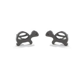 Cute Turtle Stud Earrings Stainless Steel Sea Ocean Animal Small Studs Earring Minimalist Jewelry for Women Teen Girls Gifts (Black)