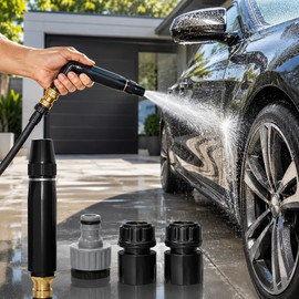 Adjustable Car Wash Water Gun Set for Outdoor Cleaning – 4-Piece Alloy Spray Nozzle Kit for Car, Patio & Garden