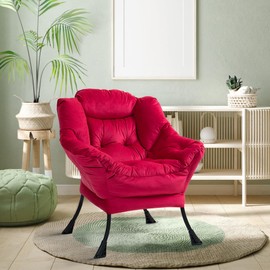TIANSHU Lazy Chair, Modern Comfortable Accent Chair, Large Soft Velvet Leisure Chair with Armrests and Pockets, Suitable for Reading Rooms, Living Room, Bedrooms, and Other Indoor Spaces(Red)