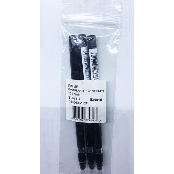 Kit of 3 Rimmel Pencil Eye Exaggerate Waterproof 261 in Black 0.28 g
