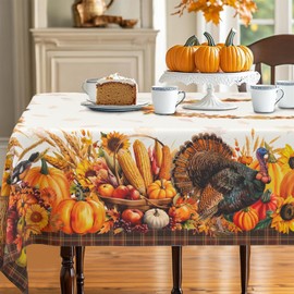 yrhsnclsdg Thanksgiving Tablecloth Fall Tablecloth Rectangular 60x84 Inch, Autumn Harvest Turkey Pumpkin Table Cover Waterproof for Fall Thanksgiving Dinning Table Decorations