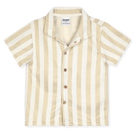 Quicksand Boys 2 Pieces Summer Beach Outfits Short Sleeve Button Down Shirts and Shorts Vacation Texture Sets for Kids, Sand & White, 8