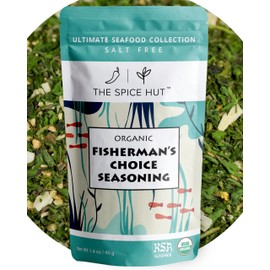 Spice Hut - Organic Fisherman's Choice Herb Seasoning, Salt-Free, Savory Spices for White Fish, Cod, Salmon, Seafood Pasta / All-Natural, Kosher, Gluten Free, Vegan, Keto -No MSG- 1.4oz Pack