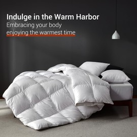 Saisier White Goose Feathers Down Fiber Comforter Twin Size, Premium All Season Duvet Insert, 750 Fill 1200TC Power Hotel Style Bedding Comforter, 32 Oz Lightweight and Medium Warmth (68x90,White)