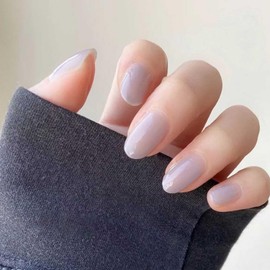 Gifiky Short Almond False Nails Glossy Press on Nails Nude purple Nails Tips Solid Color Nails Fake Nails for Women and Girls 24Pcs