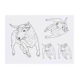 4 x 'Charging Bull' Temporary Tattoos - Water Resistant, Skin-Safe, Non-Toxic Transfers, Mixed Sizes (TO00041089)