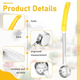 Teenyyou 8 Pcs Portion Control Serving Spoons Portion Scoops Cups Solid and Slotted Stainless Steel Ladle Spoon for Food, Serving Utensils Set for Parties (Yellow,1 oz)