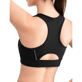 Yvette Women's Sports Bra with Front Fastening Ringer Back Strong Hold Fitness Bra, black, M