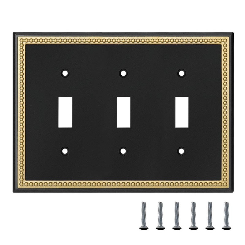 Pearled Frame Decorative Wall Plate Switch Plate Outlet Cover (Triple