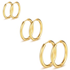 3 Pair Small Gold Hoop Earrings for Women | 14K Real Gold Plated Small Huggie Hoop Earrings Set Ear Cuff Cartilage Piercings Jewelry for Women
