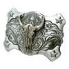 Moranse Silver Skull Bull Belt Buckle With Cowboy western Engraved