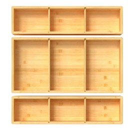 DUJEN Bamboo Drawer Organizer Box 12.5'' X 12.5'' X 2'', Adjustable 3 Individual Storage Containers Drawer Divider for Kitchen, Bathroom, Makeup, Junk, Dresser, Pantry