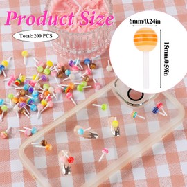 200 Pcs Lollipop Candy Nail Art Charm Colorful 3D Resin Lollipops Nail Charms Mini Cute Sugar Decoration Kawaii Sweet Accessories for Colorful Decoration DIY Craft Making and Nail Art Ornament