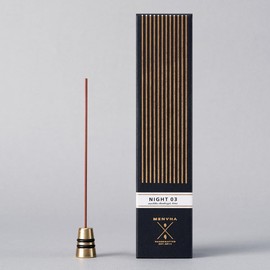 MENVHA Incense Set, Japanese Incense Sticks with a Brass Holder, Hand-Made by Artisan, 30sticks, Night Series (Night03 - Powdery Sandalwood)