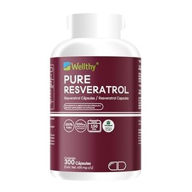 Wellthy Pure Resveratrol 300 Cápsulas. 1200mg por Porción, 150 Porciones por Envase, VCaps Cápsulas Veganas.                                          