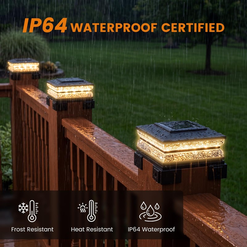 APONUO Solar Post Cap Lights Outdoor, 3 CCT& 2 Brightness