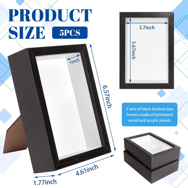 VOKOY 5 Pack 4" x 6" Shadow Box Frame, Small