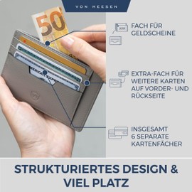 VON HEESEN Genuine Leather RFID Card Holder Made of Nappa Leather - 9 Compartments - Landscape Format Credit Card Holder for Men and Women, gray, 01