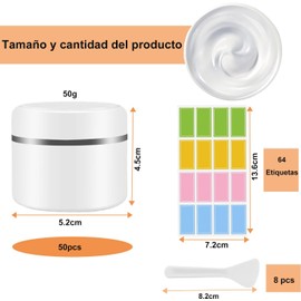 50 Piezas Envases Muestras Pomadero Cosmetico Viaje Tapa de Rosca, Forro de Polipropileno, Incluye Pegatina y Cuchara Pequeña, Para Cosméticos/Gel/Pasta/Lociones