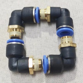 Unbranded Quick Pneumatic Connectors Tee Elbow Straight Push Pipe Air Fitting Coupling - 3/8" OD Tube X 1/4" NPT [4Pc], Elbow