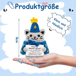 Aurelx Gatti all'uncinetto positivi, bambola tascabile, portafortuna all'uncinetto con biglietto di incoraggiamento, regalo per fidanzata, famiglia, colleghi, amici