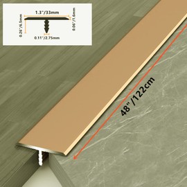 10 Pcs Aluminium Alloy T Molding Floor Transition Strip 48" Long Doorway Edge Trim 1.3"/33mm Wide Gold
