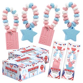 60 Pack July 4 Patriotic Candy Bracelets - Individually Wrapped Flag & Star Shape & Delicious Flavor -Bulk July Four Candy Use For, Party Favor, Classroom & Office Treats