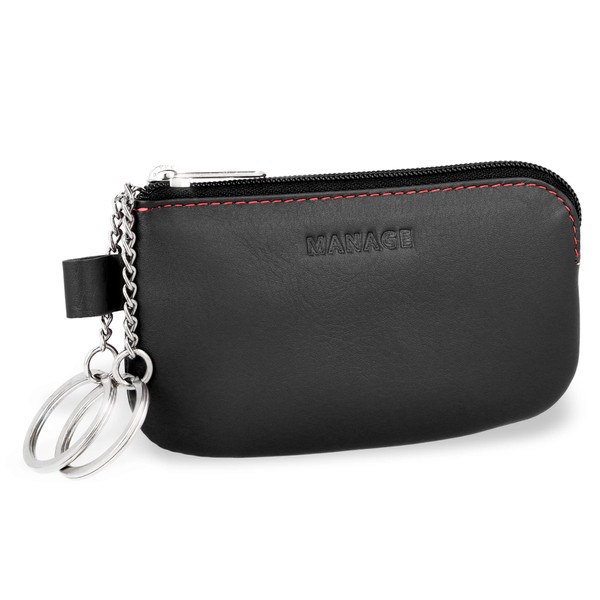 MANAGE Leather Key Case with Coin Compartment and Key Ring