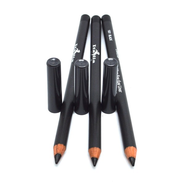 3 Pcs x Italia 1001 Black Ultra Fine Eye liner Pencil Lip Eyeliner Set + Free Earring