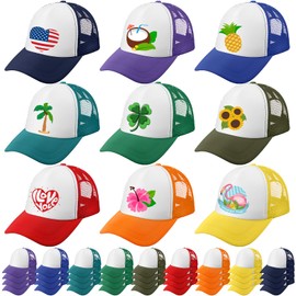 Xtinmee 36 Pcs Unisex Sublimation Baseball Cap Blank Trucker Cap Adjustable Hats for Men Women Outdoor DIY (9 Colors)