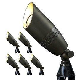 Gardencoin Solid Brass Outdoor Landscape Spotlights, 12V Low Voltage Directional LED Light Waterproof for Garden Uplighting, Bronze Yard Accent Lighting Fixture Without Bulb (Classic, 6 Pack)