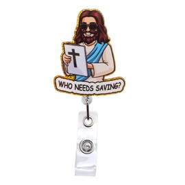 Who Needs Saving Jesus Badge Reel, Retractable Nurse Badge Holder Clip Funny Christian ID Name Badge Reel Gift for Doctor Hospital Office Medical Worker Nursing Student Teacher