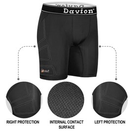 Davion 2 Packs Boys Baseball Sliding Padded Compression Shorts with 2 Athletic Cups Youth Underwear for Football, Lacrosse(Black-XS)