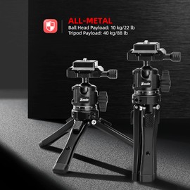 Zeadio Metal Camera Tripod, with Arca Type Quick Release Ball Head Mount, Adjustable Heights Desktop Vlog Stand for Smooth 4 Osmo Mobile Ronin-S Vimble 2 Gimbal Handle Grip Stabilizer and All Cameras