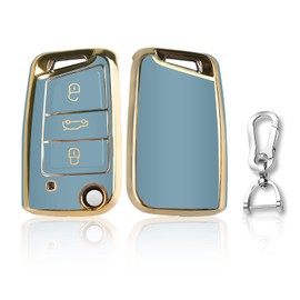 QBUC Golden Edge Car Key Case for Three Buttons Car Key Box, Car Scratch Resistant Key Case, Key Cover for Polo, Skoda, Tiguan, MK (A-Blue)