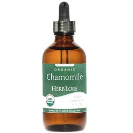 Herb Lore Tintura orgánica de manzanilla - Gotas de manzanilla líquida para bebés y adultos - Suplemento para dormir sin melatonina (4 onzas líquidas)