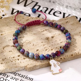 GINAZL Easter Bracelets Gifts Stuffed Rabbit Bunny Charm Bracelet for Women Colorful Beaded Stretch Bracelets Easter Holiday Party Gifts for Granddaughter Daughter Sister (ERB)