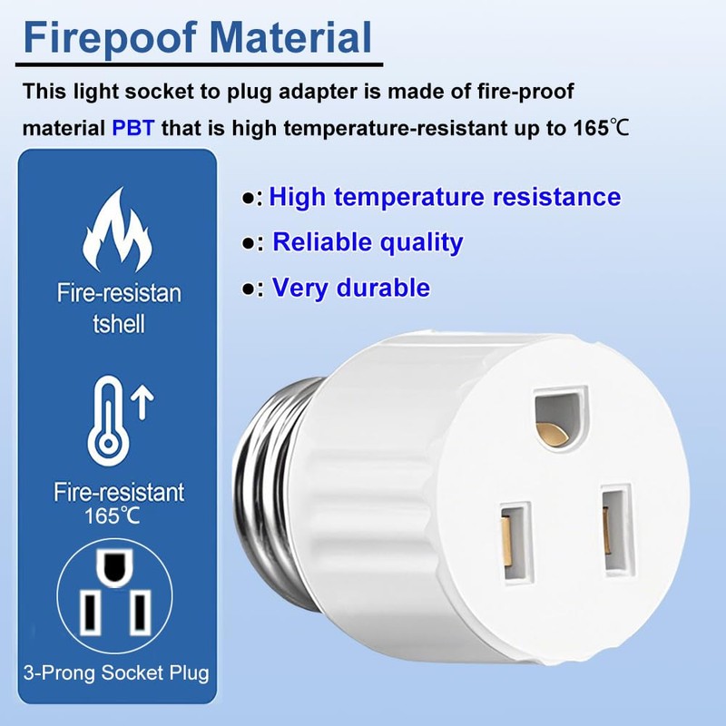 3 Packs Light Socket Plug Adapter,3 Prong Light Socket to