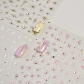 Auiremrti 3 Blatt Star Nail Sticker 5D Selbstklebend Mit Strass,Stern-Nagel-Aufkleber, rosa-goldene Stern-Nagel-Abziehbilder mit Glitzer,Für DIY-Maniküre-Dekoration