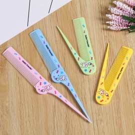 Cute character folding tail combs of 4 types, 4 sets, blue, yellow, green, pink / 귀요미 캐릭터 접이식 꼬리빗 4종, 4세트, 블루,옐로우,그린,핑크