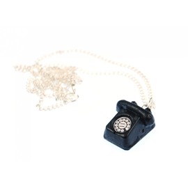 Phone Necklace Miniblings 45cm Dial Telephone Receiver Retro Black