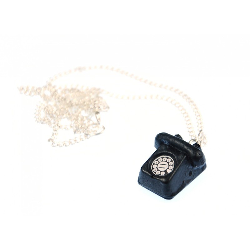 Phone Necklace Miniblings 45cm Dial Telephone Receiver Retro Black