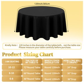 12 Pack Round Tablecloth 120 inch Black Table cloths for Round Tables,Stain and Wrinkle Resistant Washable Polyester Tablecloths Black Table Cloth Round Table 120 Round Table Cloth for Wedding Party