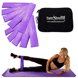 Super Exercise Band 10 Pack 14" x 3" Extra Long Purple Heavy + Strength Mini Loop Bands. Non-Latex Resistance for Fitness, Physical Therapy, Pilates, and Strength Training.
