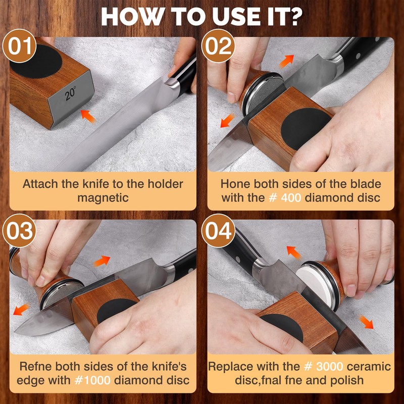 Rolling Knife Sharpener Kit, Knife Sharpener Tool with Replaceable Discs