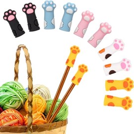 10Pcs 5 Colors Cat Paw Knitting Needle Stoppers, Silicone Knitting Needle Point Protectors Cute Knitting Needle Tips Stoppers Stitch Stoppers for Larger Size Knitting Needle Knitting and Crochet