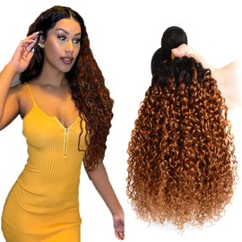 Salharer 30 32 34 Inch 1B/30 Black Root Dark Brown Color Human Hair Bundles Water Wave Weave 3 Bundles Total 300g Unprocessed Glueless Double Weft Human Hair Extension