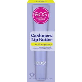 eos Mantequilla de labios de cachemira – Cachemira de vainilla, péptidos voluminizadores, suavizante, mantequilla de labios eos, mantequilla de karité