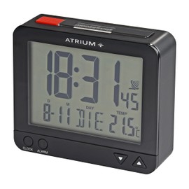 Atrium Funkwecker Digital Quarz sensorgesteuertes Nachtlicht Beleuchtung mit Obenabsteller Datum und Temperatur Anzeige Schwarz A760-7